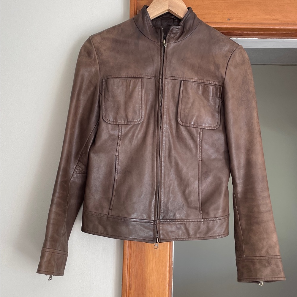 Vintage Tahari 100%Genuine Leather Brown Women’s jacket Sz S